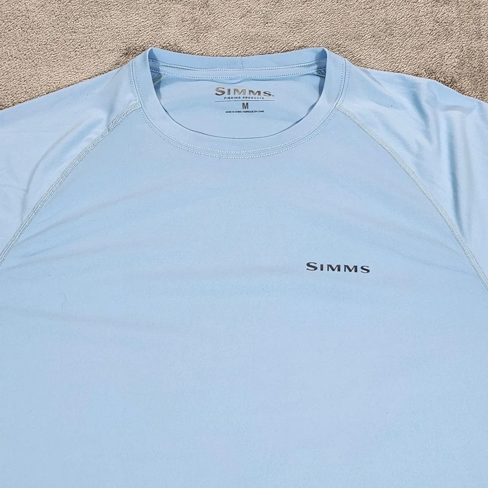 Simms SolarFlex Shirt Mens Medium Blue Long Sleeve Fishing UPF 50 Sun Protection - Picture 4 of 13